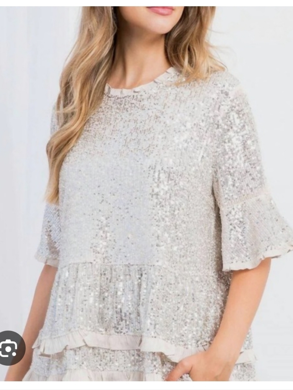 THML ruffle sequin peplum top Sz L